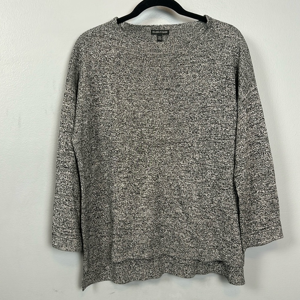 Eileen Fisher Silk and Organic Cotton Black White (gray look) crewneck sweater